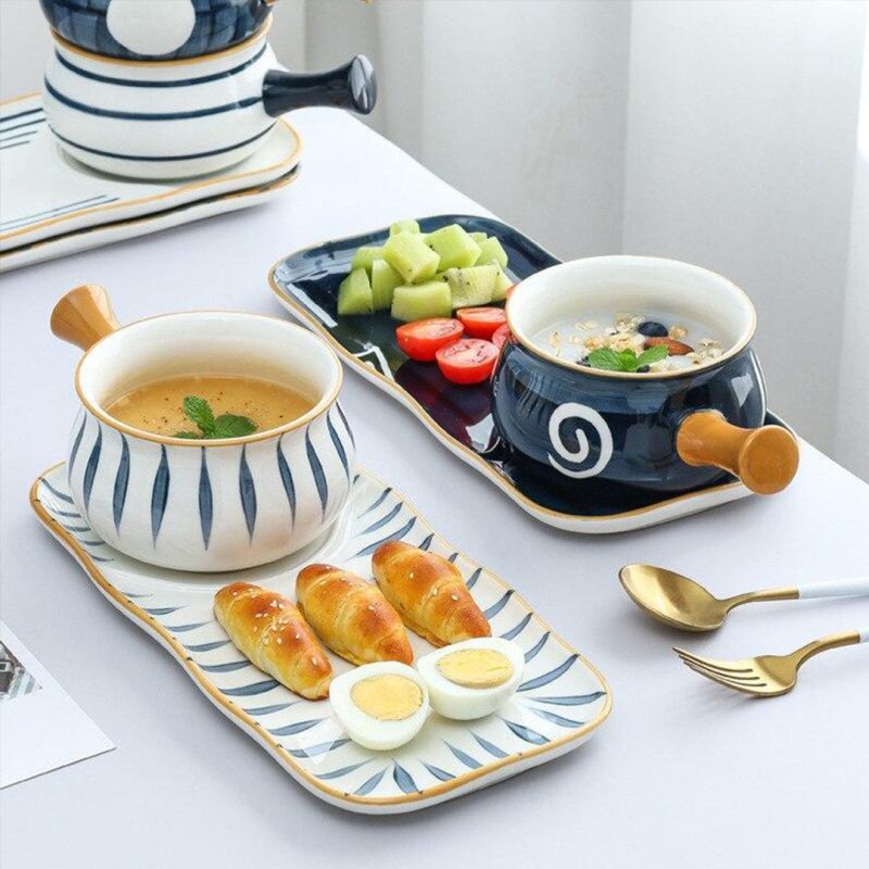 Blue Bamboo Theme Ceramic Food Platters