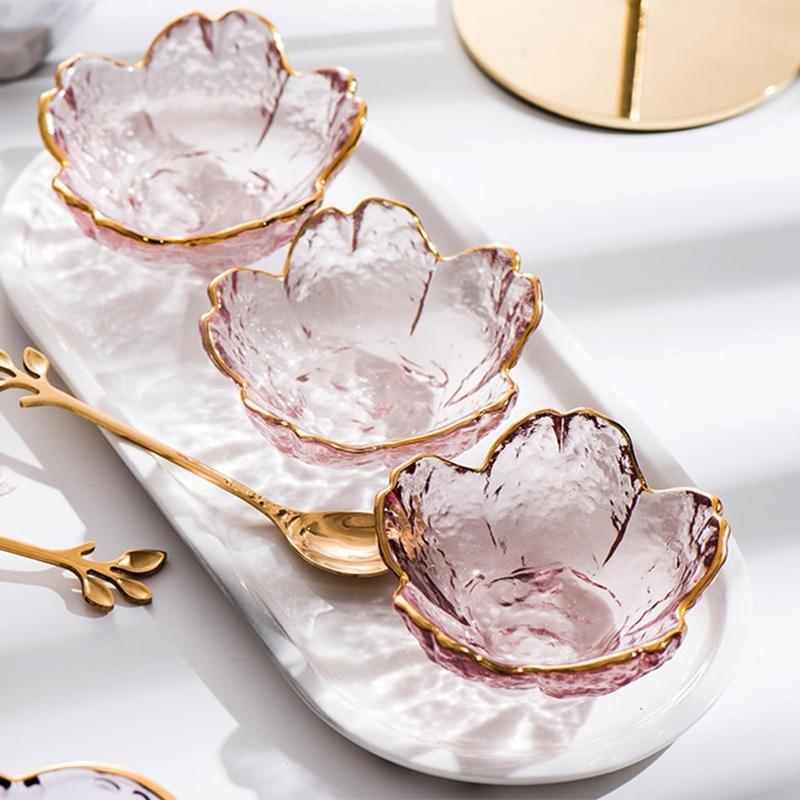 Gold Inlay Sakura Glass Dish Set