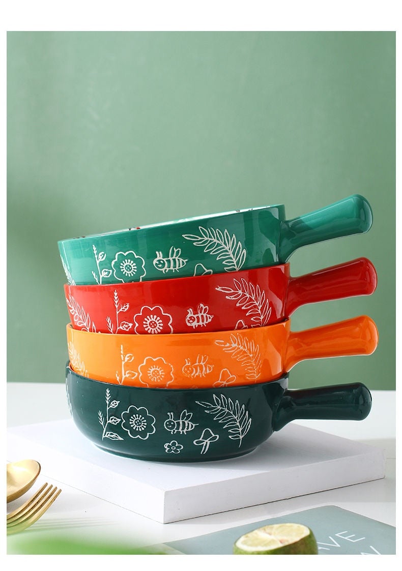 "The Forest Family" Single Handle Baking Bowl (Hand Painted) - Image 4